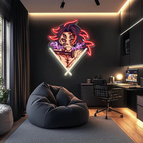 Kokushibo Neon Sign โ Demon Slayer LED Wall Art for Room, Gaming & Anime Setup