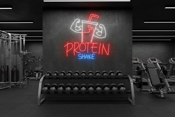 Protein Shake Neon Sign โ Gym LED Wall Light for Fitness Room, Cafรฉ & Workout Setup