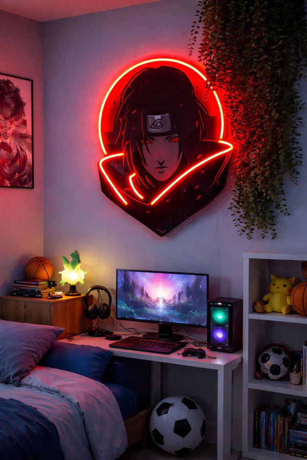Itachi Uchiha Neon Sign โ Naruto LED Wall Art for Room, Gaming & Anime Setup