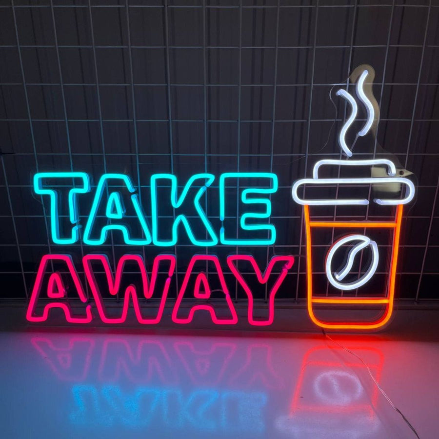 Coffee Take Away Neon Sign - LED Neon Light for CafΓ©, Coffee Shop & Kitchen Decor