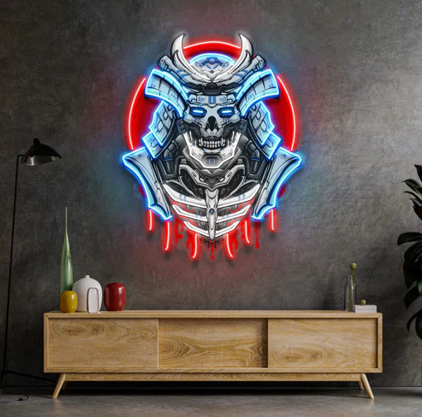 Cyber Samurai Neon Sign โ Futuristic LED Wall Art for Room, Gaming & Studio Decor
