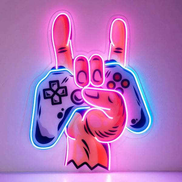 Gamer Hand Neon Sign โ LED Gaming Wall Light for Room, Setup & Streaming Background
