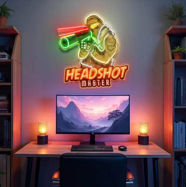 Headshot Master Neon Sign โ LED Gaming Wall Light for Room, FPS Setup & Streaming Decor