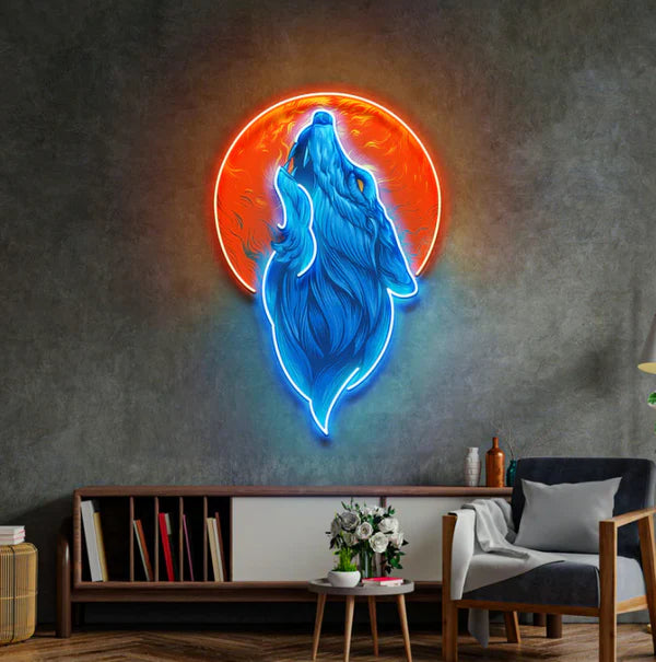 Howling Wolf Neon Sign โ LED Wall Art for Room, Gaming & Aesthetic Decor