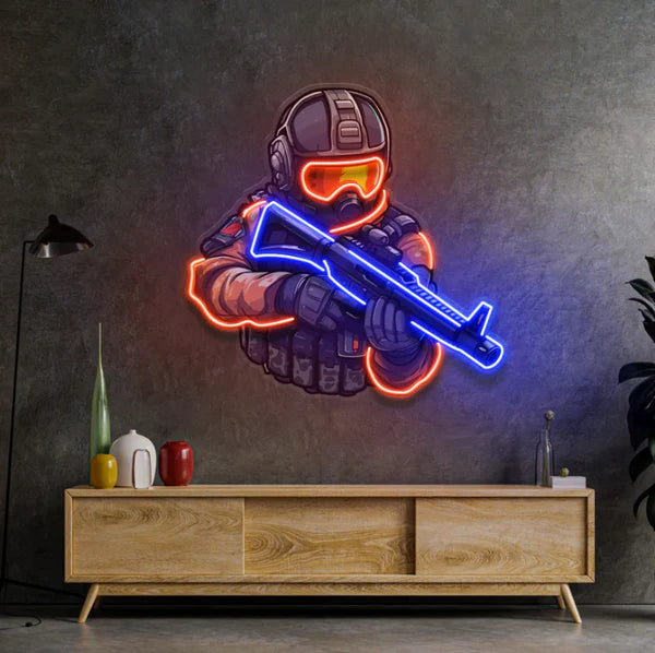 Elite Soldier FPS Neon Sign – Tactical Gaming LED Wall Light for Room, Setup & Studio