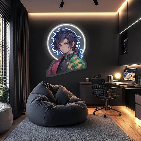 Giyu Tomioka Neon Sign – Demon Slayer LED Wall Art for Room, Gaming & Anime Setup