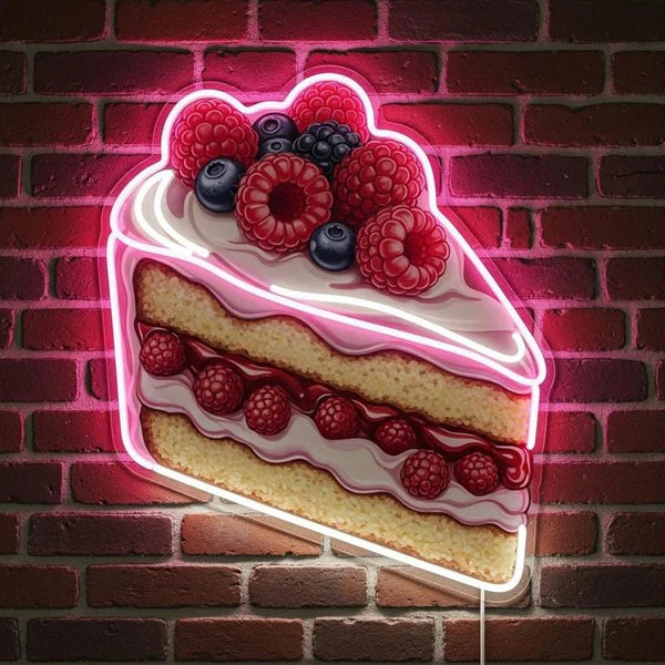 Berry Bliss Neon Cake Wall Art - Horizontal LED Neon Sign for Bakery, Café & Dessert Shop