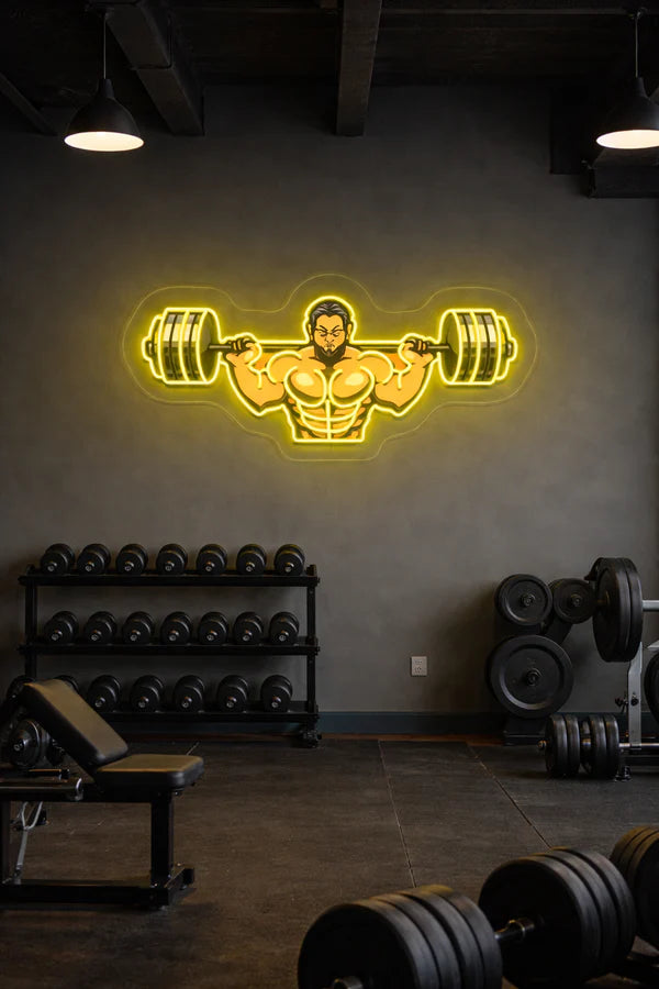 Powerlifter Neon Sign – LED Gym Wall Light for Fitness Room, Workout Setup & Studio Decor