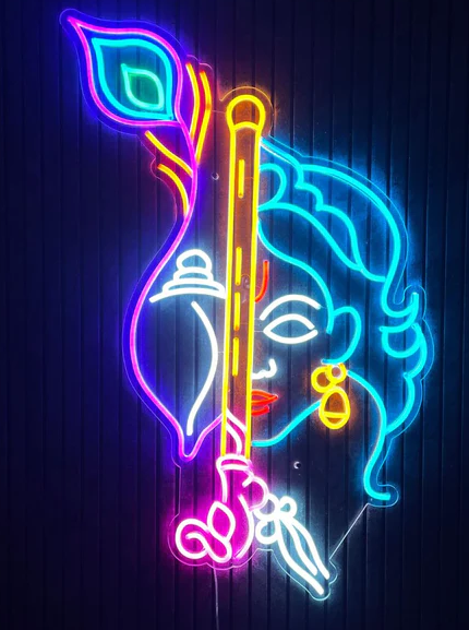 Krishna with Peacock Feather Neon Sign