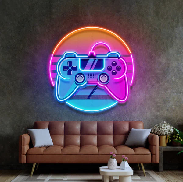 Retro Gamer Controller Neon Sign – LED Gaming Wall Light for Room, Setup & Studio Decor