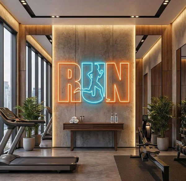 RUN Neon Sign – LED Fitness Motivation Wall Light for Gym, Room & Workout Setup